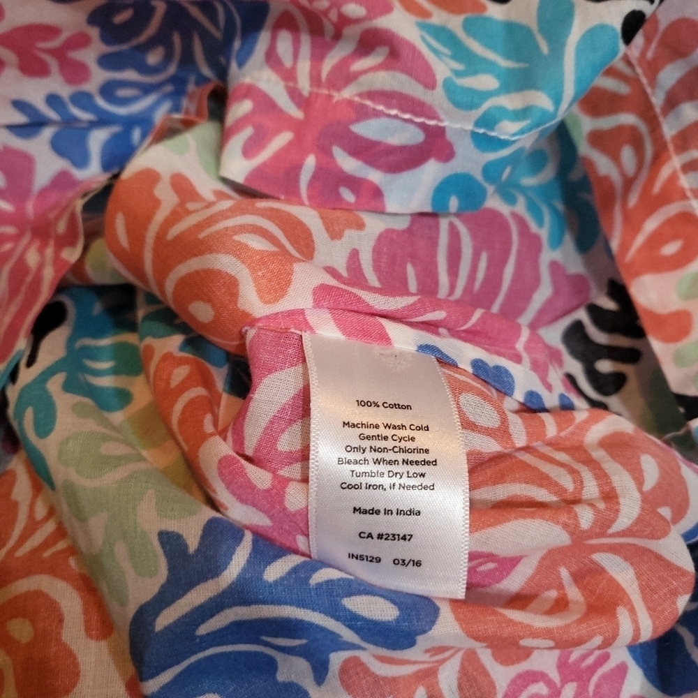 Talbots Petites Pink Blue Floral Print Top Cotton Breezy Popover Tunic Size LP - Picture 5 of 5